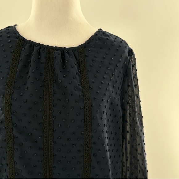 j crew outlet womens top size 6 navy blue swiss dot career - Picture 2 of 11